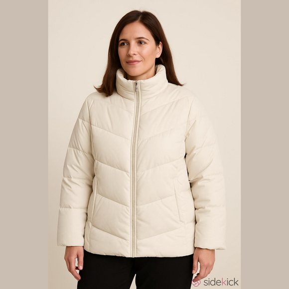 Lands' End Down Puffer Coat Woman's 1X Off White High Collar Winter‎ Warm - Picture 1 of 15